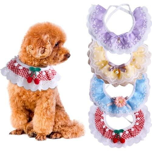 Cute Creative Fairy Style Pet Lace Scarf Saliva Towel Plaid Flower Cat Collar Dog Necklace