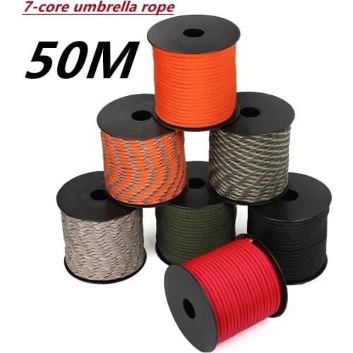 Multifunctional 50m Paracord Dia.4mm 7 Strand Cores Parachute Cord Lanyard Outdoor Camping Hiking Rope Tent Accessories
