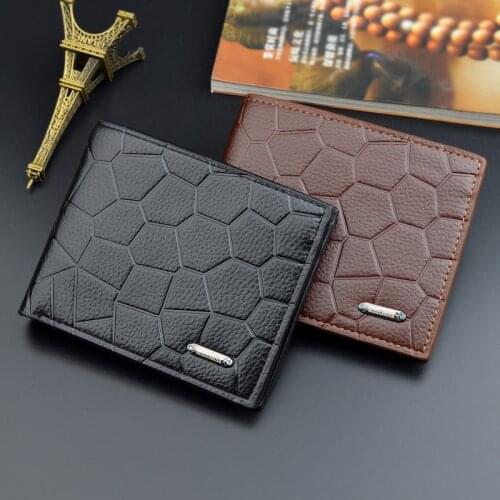 Mens Wallet PU Leather Short Wallet Fashion Casual Flap Coin Purse Embossed Stone Grain Soft Handbag