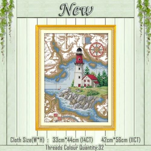 Lighthouse cartoon scenery painting counted printed on the canvas DMC 11CT 14CT kits DIY Cross Stitch embroidery needlework Sets