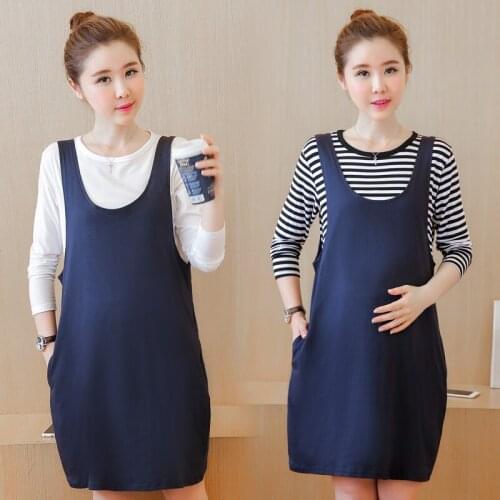 New Maternity Dress Two Pieces Cotton Korean Pregnant Clothes Hamile Elbise Maternity Clothes 6MDS003
