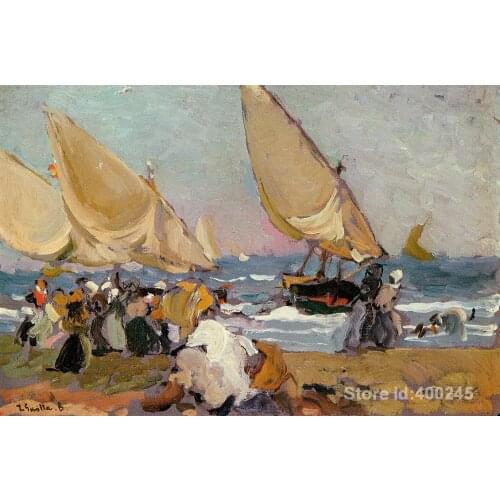 Landscape beach Sailing Vessels on a Breezy Day Valencia Joaquin Sorolla y Bastida oil painting on canvas Handmade High quality