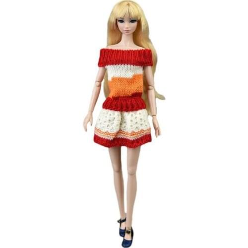 11.5" Fashion Red Orange Knitted Sweater Dress For Barbie Doll Clothes Woven Outfits Winter Warm Gown 1/6 BJD Dolls Accessories