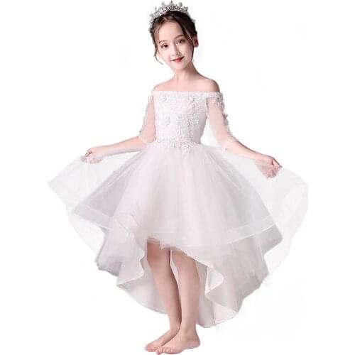 Long Sleeves Off The Shoulder Red Pink White Flower Girl Dresses For Weddings High Low Little Kids Holy First Communion Dresses