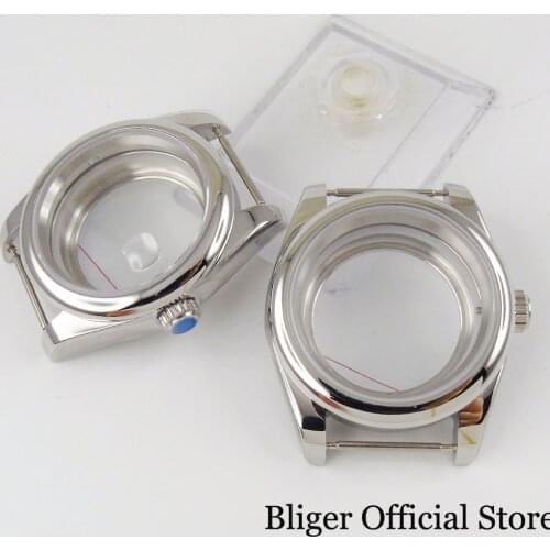 New 36mm Polished Bezel Watch Case fit NH35A NH36A ETA 2836 MIYOTA 8215 MINGZHU DG 2813 Glass Back Sapphire Crystal