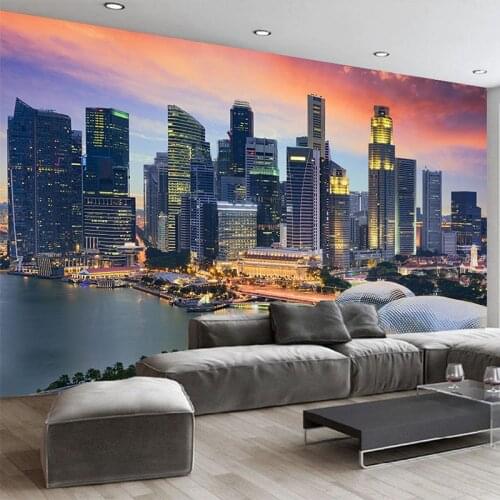 Custom Photo Wallpaper 3D Singapore City Building Night View Mural Living Room Office Backdrop Wall Decor Modern Creative Fresco