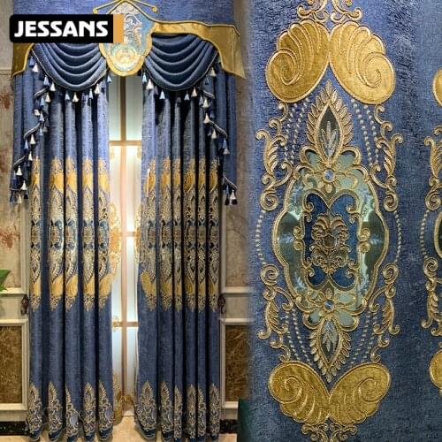 Luxury Curtain for Living Room Curtain European Style Hollow Embroidery Finished Product Luxury Atmosphere Chenille Curtains