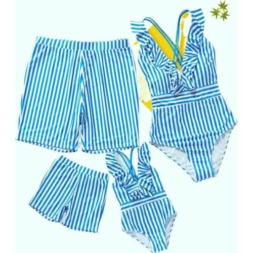 Family Swimwear Striped Matching Swimsuits Mother Daughter Clothes Outfits Look Father Son Shorts Mommy and Me Bath Suits Beach