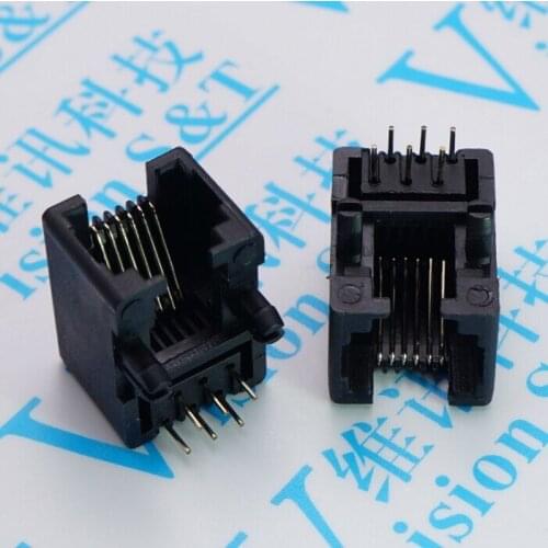 Network socket RJ11 Socket 95001 6P6C Black Telephone Jack 90 Degree 6 Core Crystal Head Seat