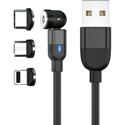 Phone data cables Magnetic cable type c micro usb ios 3 in 1 Nylon Braided charging cable with free rotate connectors 2pcs/lot