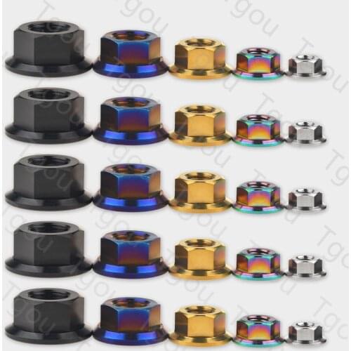Tgou Titanium Nut DIN6921 M5/M6/M8/M10/M12/M14/M16 Flange Nuts for Bicycle Motorcycle Car 5pcs