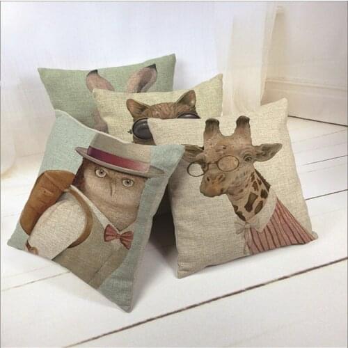 Animal French Bulldog Cushion Cover Pug Dog Pillowcase Woven Cushion Cover Cotton Linen Car Euro Pillow Covers Decorative