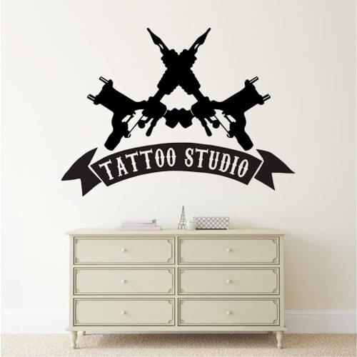 Tattoo Studio Sign Logo Wall Decals Business Shop Wall Window Door Sticker Tattoo Machine Tool Wall Murals Vinyl Poster AZ576