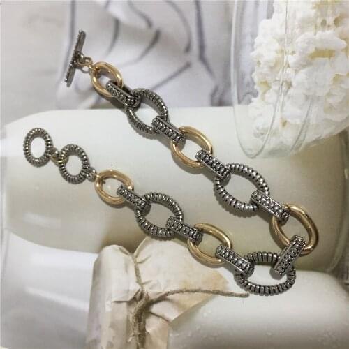 Vintage Bohemia Antique Rhodium and Gold Color Mixted T bar Obar Enclosure Bracelet For Women Vintage Elegant Classic Decoration