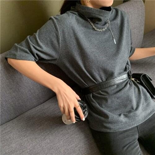 Half Sleeve Turtleneck Tops Women Cotton Tops Tees Solid T Shirt