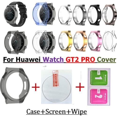 For Huawei Watch GT2 PRO Smart Bracelet Frame TPU Cover Protective Case for Huawei GT 2 pro Screen glass Tempered film 3 In1