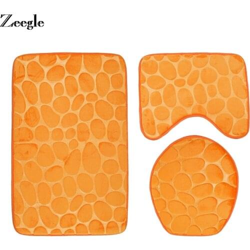 Zeegle Bathroom Mats 3D Cobble Embossing Bath Mats Set Bathroom Carpet Non-slip Toilet Mat Bathroom Rugs Flannel Floor Mats