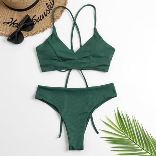 Green Bikini 2021 Mujer Back Lace Up Swimwear Women Swimsuit Female Brazilian Two Piece String Bikinis Set Thong Bathing Suit