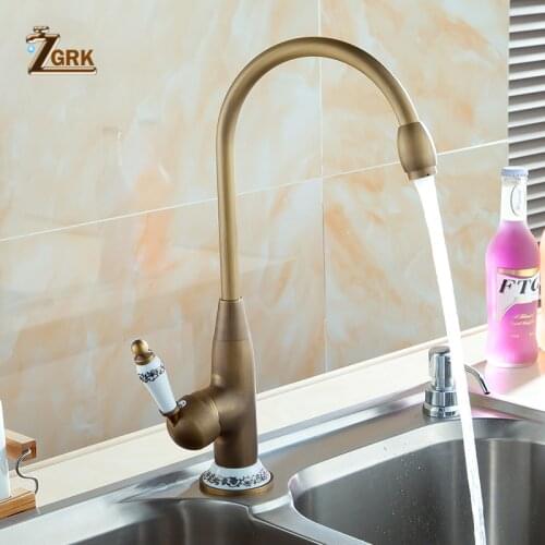 ZGRK 360 Swivel Kitchen Faucet Antique Copper Brass Finish Deck Mounted Tap Kitchen Sink Faucet Hot Cold Mixer Taps SLT058