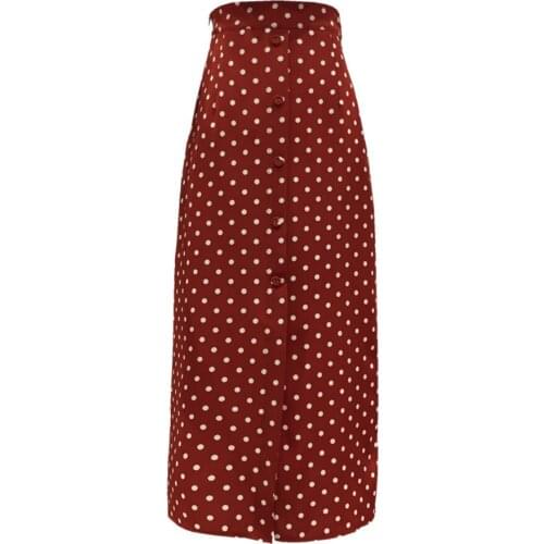 New Elegant Polka Dot Skirt Women single breasted High Waist A line Chiffon Summer Skirts