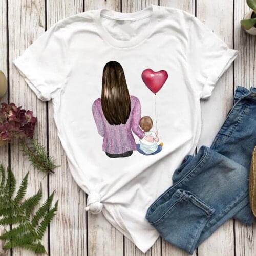 Women T-shirts Love Boy Cute Sweet Fashion Mom Mother Mama Cartoon Top Lady Tshirt Female Ladies Print Graphic Tee T-Shirt