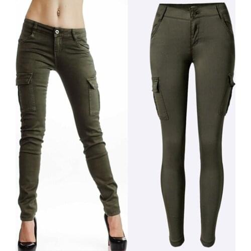 Denim Jeans Women Strech Pencil Pants Skinny Cargo Trousers Female Classic Low Waist Outdoor Army Green Sweatpants Plus Size