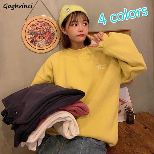 Women Hoodies All-match Candy Color Thickening Oversize Fashion Korean Style Casual Ulzzang Loose Womens Sweatshirts Popular BF