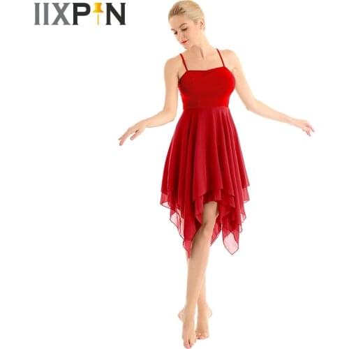Women Asymmetrical Chiffon Dress Ballet Modern Ballroom Stage Contemporary Lyrical Dance Costumes Adult Ballerina Tutu Dress