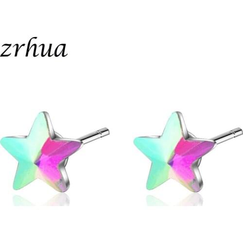 ZRHUA New Arrival Rainbow Silver Color Sparkling Star Stud Earrings for Women Zircon White Rose Gold Color Earrings