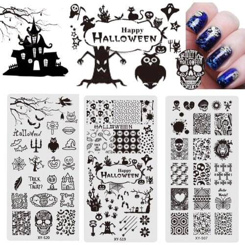 1 Pcs Nail Printing Stamping Templates Halloween skull ghost Nail Stamp Plate UV Gel Polish Transfer DIY Manicure Tool XY-S07