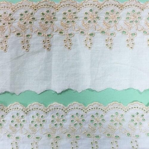 14 yards gold metallic yarn embroidery on cotton fabric lace trim size from 6.5 cm to 11cm