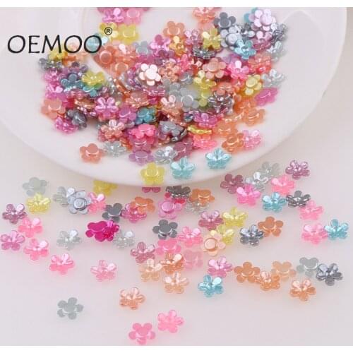 200pcs/lot ABS Five Petal Flower mix color Pearls Resin Scrapbook Beads Diy Jewlelry/Phone/Laptop Decoration 8*8mm