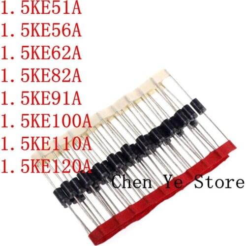 200PCS 100% NEW 1.5KE51A 1.5KE56A 1.5KE62A 1.5KE82A 1.5KE91A 1.5KE100A 1.5KE110A 1.5KE120A DO-201AD DO-15 TVS diode Transistor