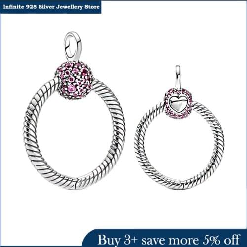 2021 Valentines Day New 925 Sterling Silve Pink Small Pave O Pendant Charm Fit Original Pandora Charm Necklace Jewelry