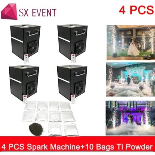 4pcs Cold Fire Fountain Machine And 10 Bags Powder 400W Spark Dmx Remote Control Smokeless Stage Effect Wedding Machine