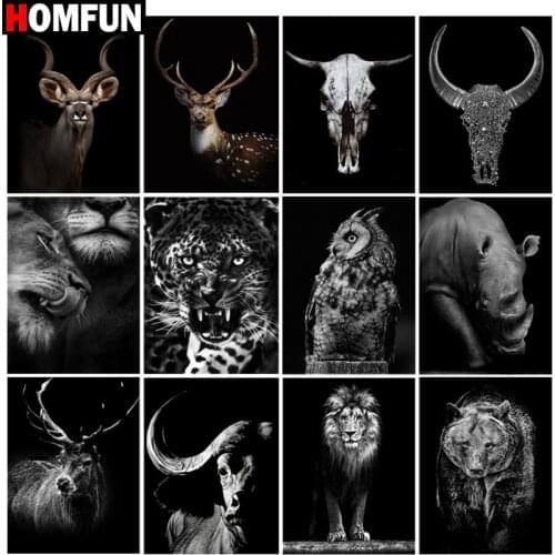 HOMFUN Diamond Painting Full Square/Round Drill 5D DIY "Black White Animals Lion owl" Embroidery Rhinestone Cross Stitch Decor
