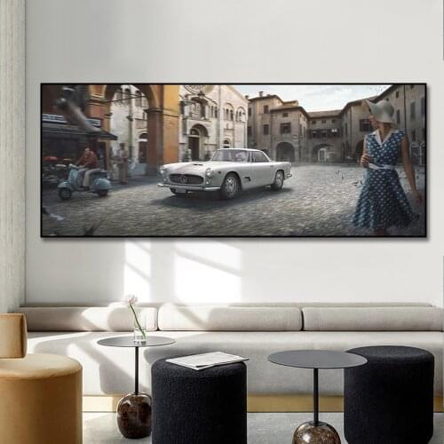 Car Drive In City Poster Painting Canvas Print Nordic Home Decor Wall Art Picture For Living Room Frameless
