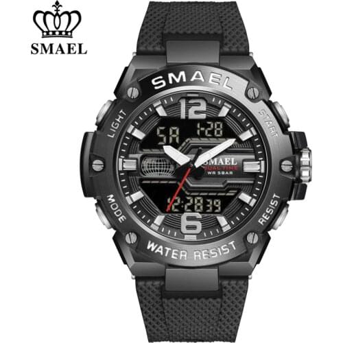 SMAEL Brand New Mens Sport Waterproof Wristwatch Fashion Double Display Digital Quartz Watch Men LED Military Army Date Watches