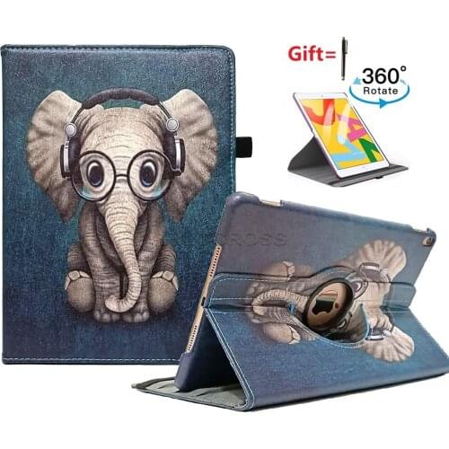Case for iPad 6th 5th Gen iPad 9.7 Inch 360 Degree Rotating Stand Protective Cover Cute Elephant Tablet Stand Shell with Stylus