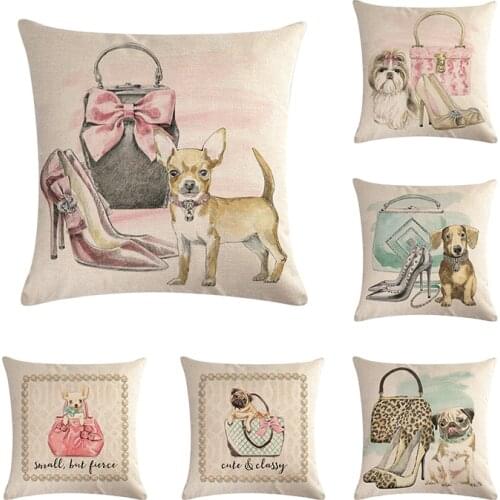 Bag High heels Cushion Cover Square Dog Pillow Case Home sofa chair car Decor 45x45cm Cotton Linen Throw Pillow Cover