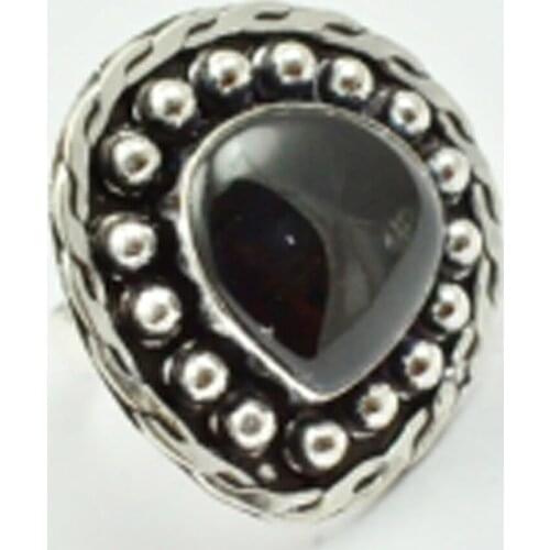 Black Onyx Ring Silver Overlay over Copper , Size: 7.25, R2762