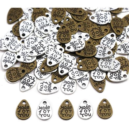 50Pcs "Made For You" Labels Sliver Bronze Metal Tags Handmade Labels Drop Charms Pendants DIY Jewelry for Necklace Bracelet