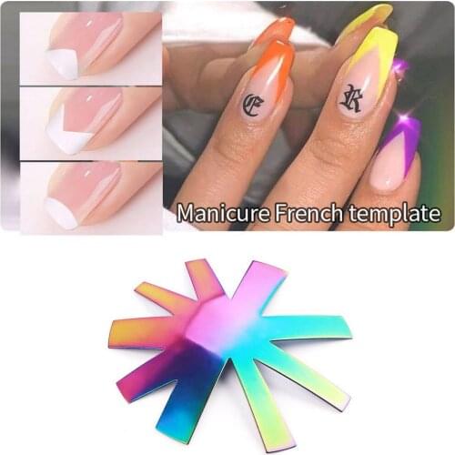 Stainless Steel French Manicure Mould Nail Edge Trimmer Art Mold French Tip Design Mould Plate Multi-size Manicure Art Tool