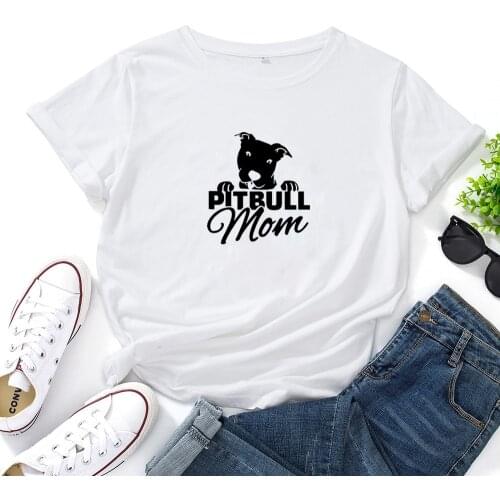 PITBULL Mom T-shirt Women O-neck Cotton Loose Tshirts Women Fashion Street Personality Casual Short-sleeved Camisetas Mujer