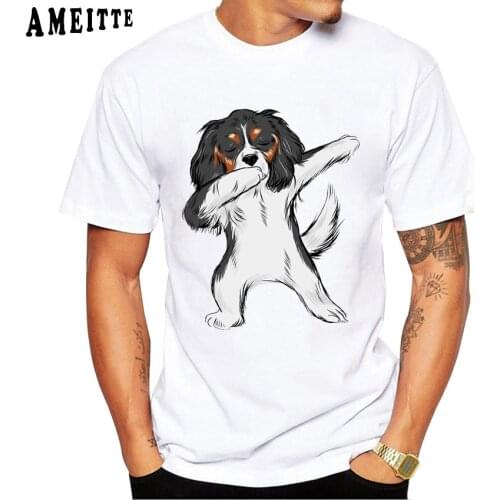 Hip Hop Street Boy Dabbing Cavalier King Charles Spaniel Dab Dance Print T-Shirt Summer Fashion Men Short Sleeve Casual Tops Tee