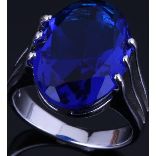 Perfect Oval Egg Blue Cubic Zirconia Silver Plated Ring V0474