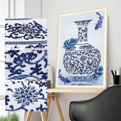 Classic Flower Diamond Painting Special Shape Diamond Embroidery Blue And White Porcelain Vase Home Decoration Arts And Crafts