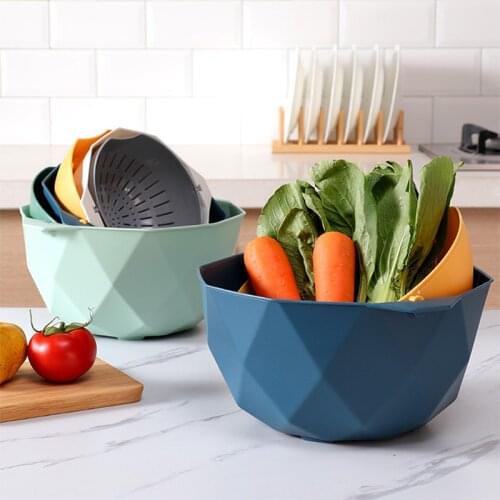 Kitchen Double-Layer Drain Basket Rotating Hollow Strainer Noodles Vegetables and Fruits Basket with Handles Kitchen Accessories