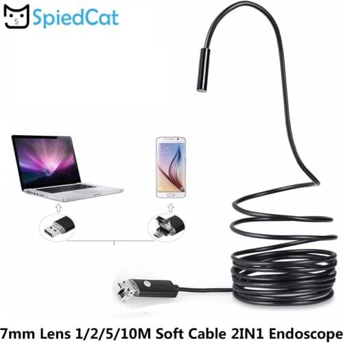 7mm 6 LED mini Lens 2in1 Micro USB 2in1 Endoscope 1/2/5/10M soft Cable Waterproof Android/PC Inspection Borescope Tube Camera