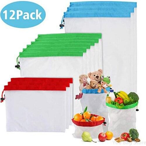 12pcs Reusable Mesh Produce Bags Washable Eco Friendly Bags for Grocery Shopping Storage Fruit Vegetable Bag Wholesale 30
